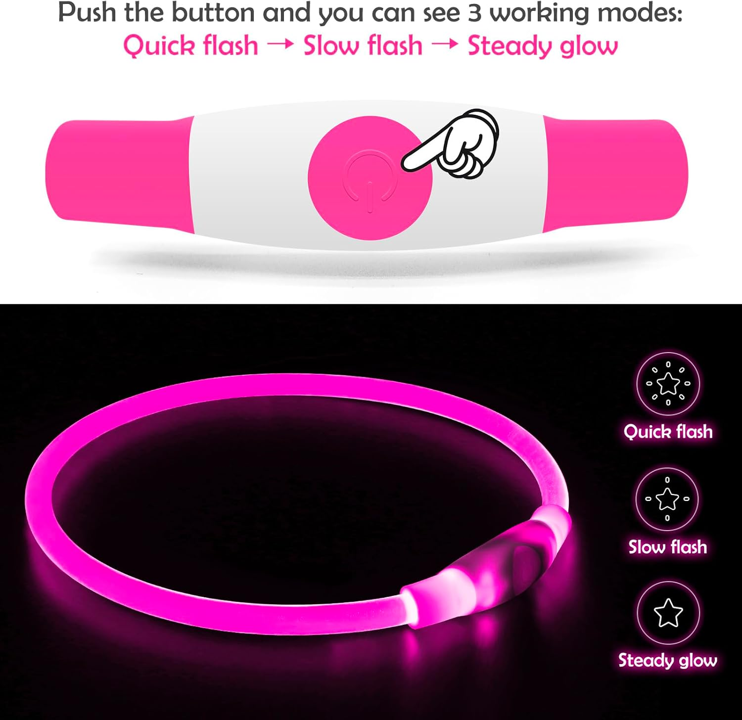 Bubeezy USB Rechargeable LED Dog Collar – Pink Light-Up Safety Collar for Small, Medium & Large Dogs led dog collar, usb rechargeable flash dog necklace light, pet safety collar makes your beloved dogs be seen at night for small medium large dogs(pink)