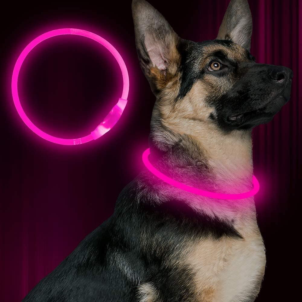 Bubeezy USB Rechargeable LED Dog Collar – Pink Light-Up Safety Collar for Small, Medium & Large Dogs led dog collar, usb rechargeable flash dog necklace light, pet safety collar makes your beloved dogs be seen at night for small medium large dogs(pink)